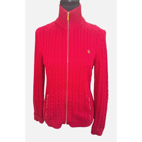 Lauren Ralph Lauren Preppy Old Money Fisherman Red Cable Heavy Knit Sweater - Picture 1 of 13